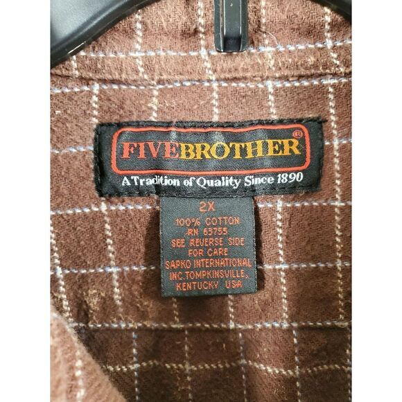 Vtg Five Brother Flannel Workwear Shirt Men 2X Heavyweight Brown Check LS USA - Picture 3 of 11
